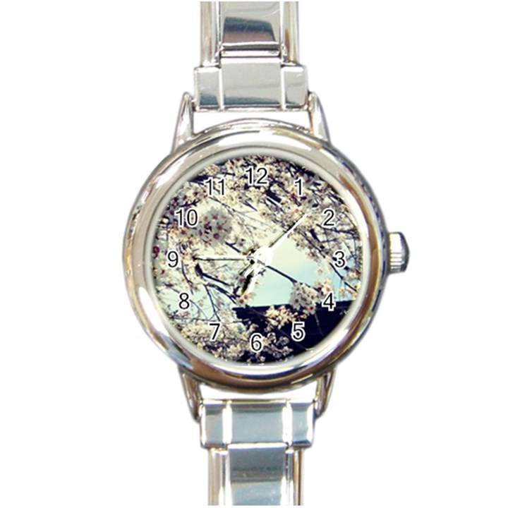 Plum Blossoms Round Italian Charm Watch