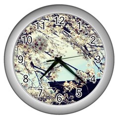 Plum Blossoms Wall Clock (silver) by okhismakingart