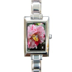 Striped Pink Camellia Ii Rectangle Italian Charm Watch by okhismakingart