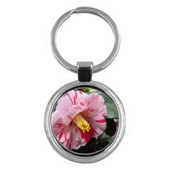 Striped Pink Camellia Ii Key Chain (round) by okhismakingart