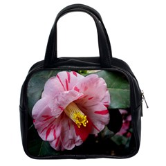 Striped Pink Camellia Ii Classic Handbag (two Sides) by okhismakingart