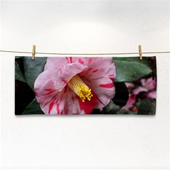 Striped Pink Camellia Ii Hand Towel by okhismakingart