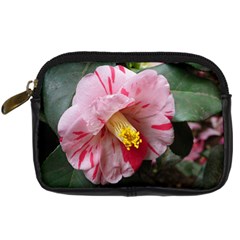 Striped Pink Camellia Ii Digital Camera Leather Case by okhismakingart