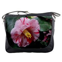 Striped Pink Camellia Ii Messenger Bag by okhismakingart