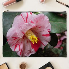 Striped Pink Camellia Ii Cosmetic Bag (xxxl) by okhismakingart