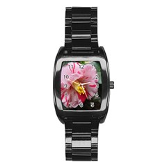 Striped Pink Camellia Ii Stainless Steel Barrel Watch by okhismakingart