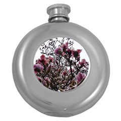 Saucer Magnolia Tree Ii Round Hip Flask (5 Oz) by okhismakingart