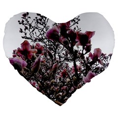 Saucer Magnolia Tree Ii Large 19  Premium Heart Shape Cushions by okhismakingart