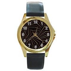 Vintage Etchnic Print Round Gold Metal Watch