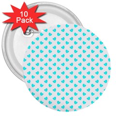 White Light Blue Hearts Pattern, Pastel Sky Blue Color 3  Buttons (10 Pack)  by Casemiro