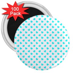 White Light Blue Hearts Pattern, Pastel Sky Blue Color 3  Magnets (100 Pack) by Casemiro