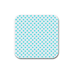 White Light Blue Hearts Pattern, Pastel Sky Blue Color Rubber Square Coaster (4 Pack)  by Casemiro