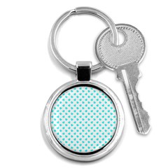 White Light Blue Hearts Pattern, Pastel Sky Blue Color Key Chain (round) by Casemiro