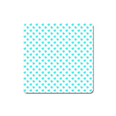 White Light Blue Hearts Pattern, Pastel Sky Blue Color Square Magnet by Casemiro