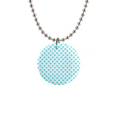 White Light Blue Hearts Pattern, Pastel Sky Blue Color 1  Button Necklace by Casemiro