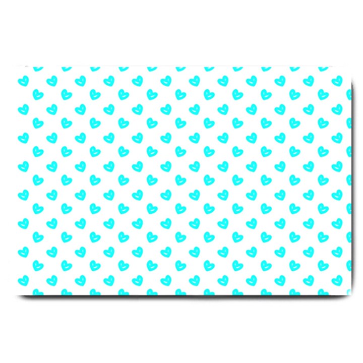 White light blue Hearts pattern, pastel sky blue color Large Doormat 