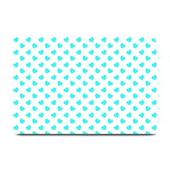 White Light Blue Hearts Pattern, Pastel Sky Blue Color Plate Mats by Casemiro