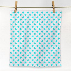 White Light Blue Hearts Pattern, Pastel Sky Blue Color Face Towel by Casemiro