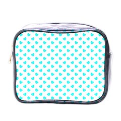 White Light Blue Hearts Pattern, Pastel Sky Blue Color Mini Toiletries Bag (one Side) by Casemiro