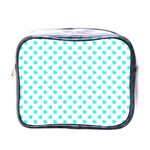 White light blue Hearts pattern, pastel sky blue color Mini Toiletries Bag (One Side) Front