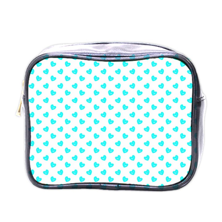 White light blue Hearts pattern, pastel sky blue color Mini Toiletries Bag (One Side)