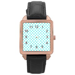 White Light Blue Hearts Pattern, Pastel Sky Blue Color Rose Gold Leather Watch  by Casemiro