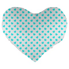 White Light Blue Hearts Pattern, Pastel Sky Blue Color Large 19  Premium Flano Heart Shape Cushions by Casemiro