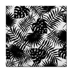 Black And White Tropical Leafs Pattern, Vector Image Tile Coaster