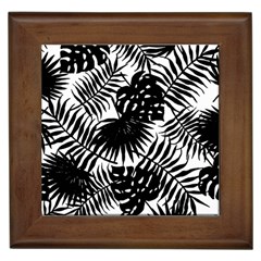 Black And White Tropical Leafs Pattern, Vector Image Framed Tile