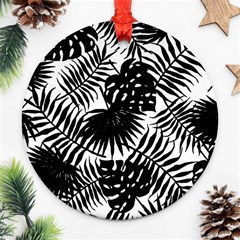 Black And White Tropical Leafs Pattern, Vector Image Ornament (round) by Casemiro