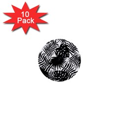 Black And White Tropical Leafs Pattern, Vector Image 1  Mini Buttons (10 Pack)  by Casemiro