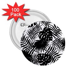 Black And White Tropical Leafs Pattern, Vector Image 2 25  Buttons (100 Pack)  by Casemiro