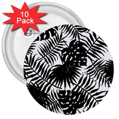 Black And White Tropical Leafs Pattern, Vector Image 3  Buttons (10 Pack)  by Casemiro