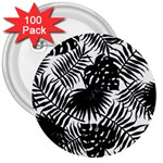 Black and white tropical leafs pattern, vector image 3  Buttons (100 pack)  Front