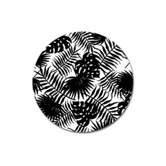 Black And White Tropical Leafs Pattern, Vector Image Magnet 3  (round) by Casemiro