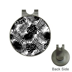 Black And White Tropical Leafs Pattern, Vector Image Hat Clips With Golf Markers by Casemiro