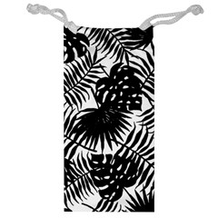 Black And White Tropical Leafs Pattern, Vector Image Jewelry Bag by Casemiro