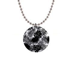 Black And White Tropical Leafs Pattern, Vector Image 1  Button Necklace by Casemiro