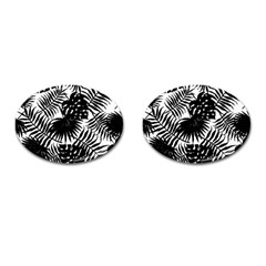 Black And White Tropical Leafs Pattern, Vector Image Cufflinks (oval) by Casemiro