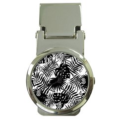 Black And White Tropical Leafs Pattern, Vector Image Money Clip Watches by Casemiro