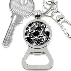 Black And White Tropical Leafs Pattern, Vector Image Bottle Opener Key Chain by Casemiro