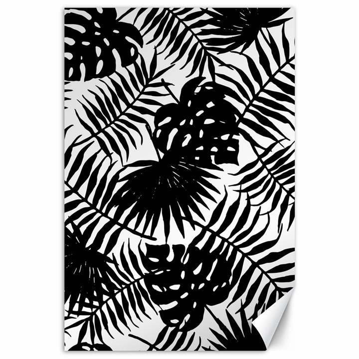 Black and white tropical leafs pattern, vector image Canvas 24  x 36 