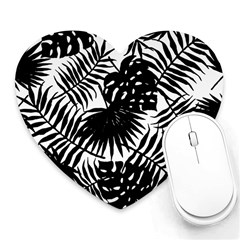 Black And White Tropical Leafs Pattern, Vector Image Heart Mousepads by Casemiro