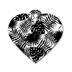 Black And White Tropical Leafs Pattern, Vector Image Dog Tag Heart (two Sides) by Casemiro