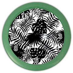 Black And White Tropical Leafs Pattern, Vector Image Color Wall Clock by Casemiro