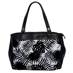 Black And White Tropical Leafs Pattern, Vector Image Oversize Office Handbag by Casemiro