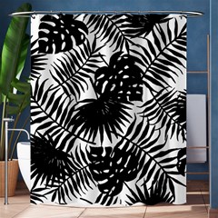 Black And White Tropical Leafs Pattern, Vector Image Shower Curtain 60  X 72  (medium)  by Casemiro