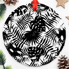 Black And White Tropical Leafs Pattern, Vector Image Ornament (round Filigree) by Casemiro