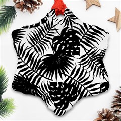 Black And White Tropical Leafs Pattern, Vector Image Snowflake Ornament (two Sides) by Casemiro