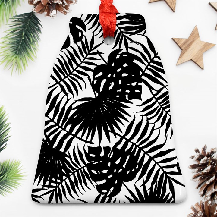 Black and white tropical leafs pattern, vector image Bell Ornament (Two Sides)